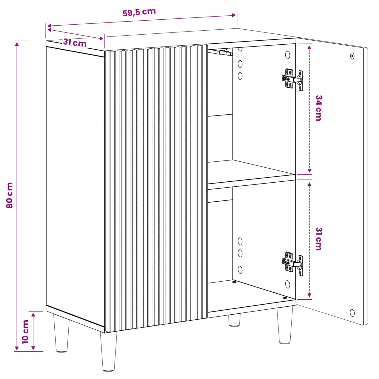 Bathroom Storage Cabinet ARNHEM White 59.5 x 31 x 80 cm