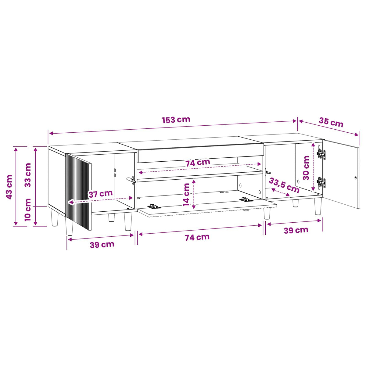 LED TV Cabinet ARNHEM 153 x 35 x 43 cm White Engineered Wood
