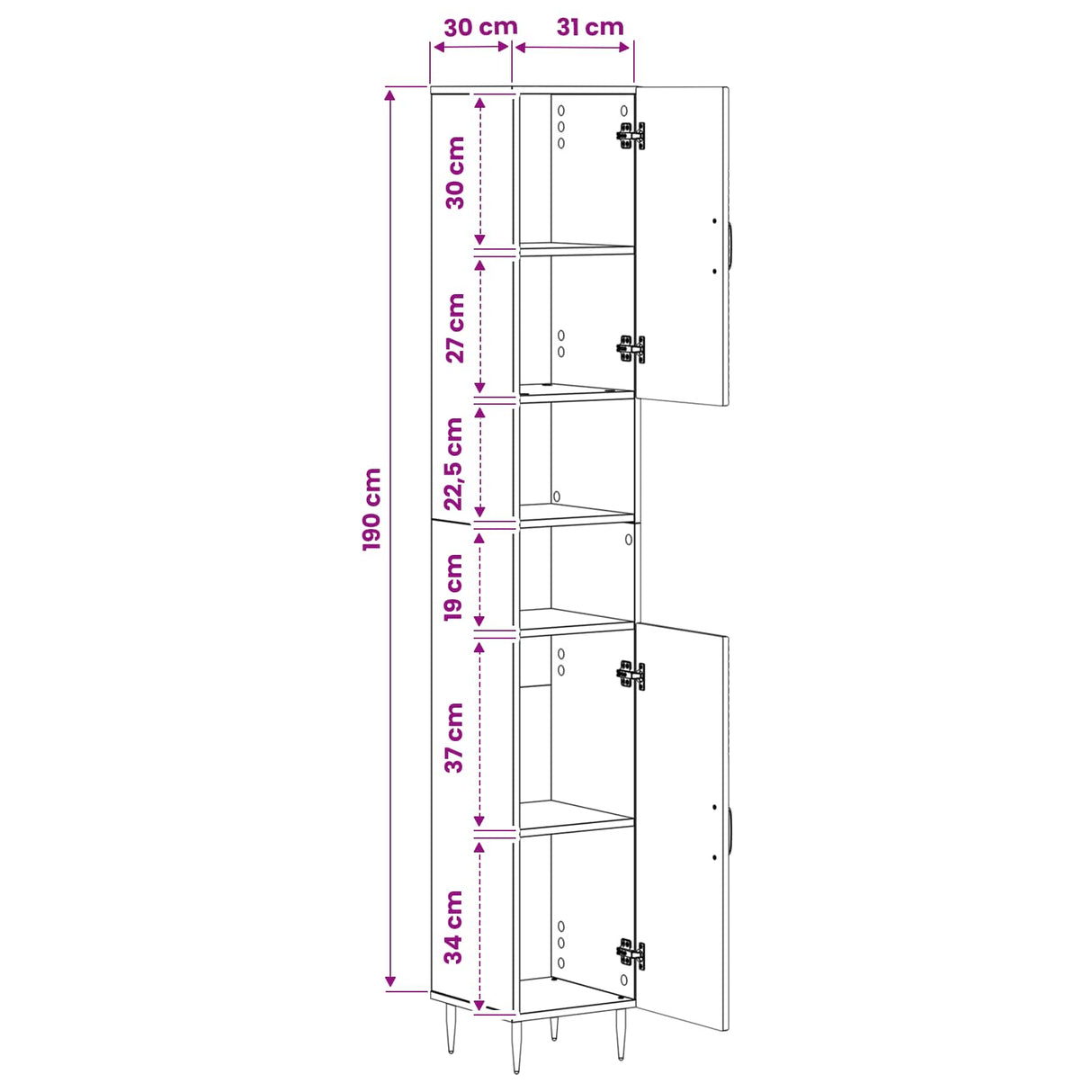 Bathroom Cabinet with Open Shelf HAARLEM White 30 x 31 x 190 cm