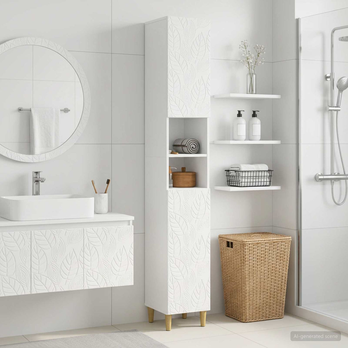 Bathroom Cabinet with Open Shelf DELFT White 30 x 31 x 190 cm