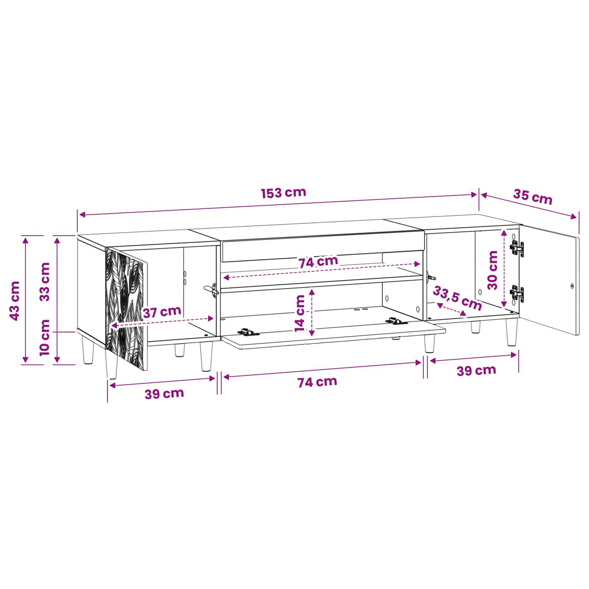 LED TV Cabinet DELFT 153 x 35 x 43 cm White Engineered Wood