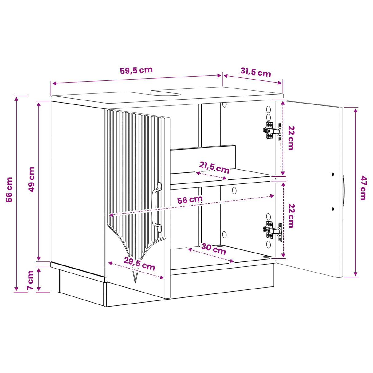 Bathroom Sink Cabinet HOORN White 59.5 x 31.5 x 56 cm