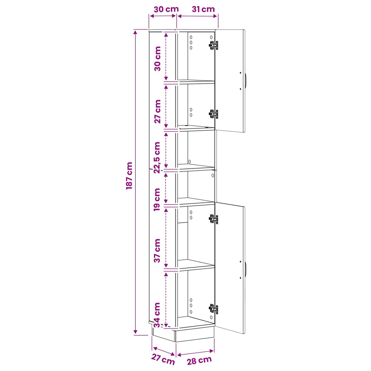 Bathroom Cabinet with Open Shelf HOORN White 30 x 31 x 187 cm