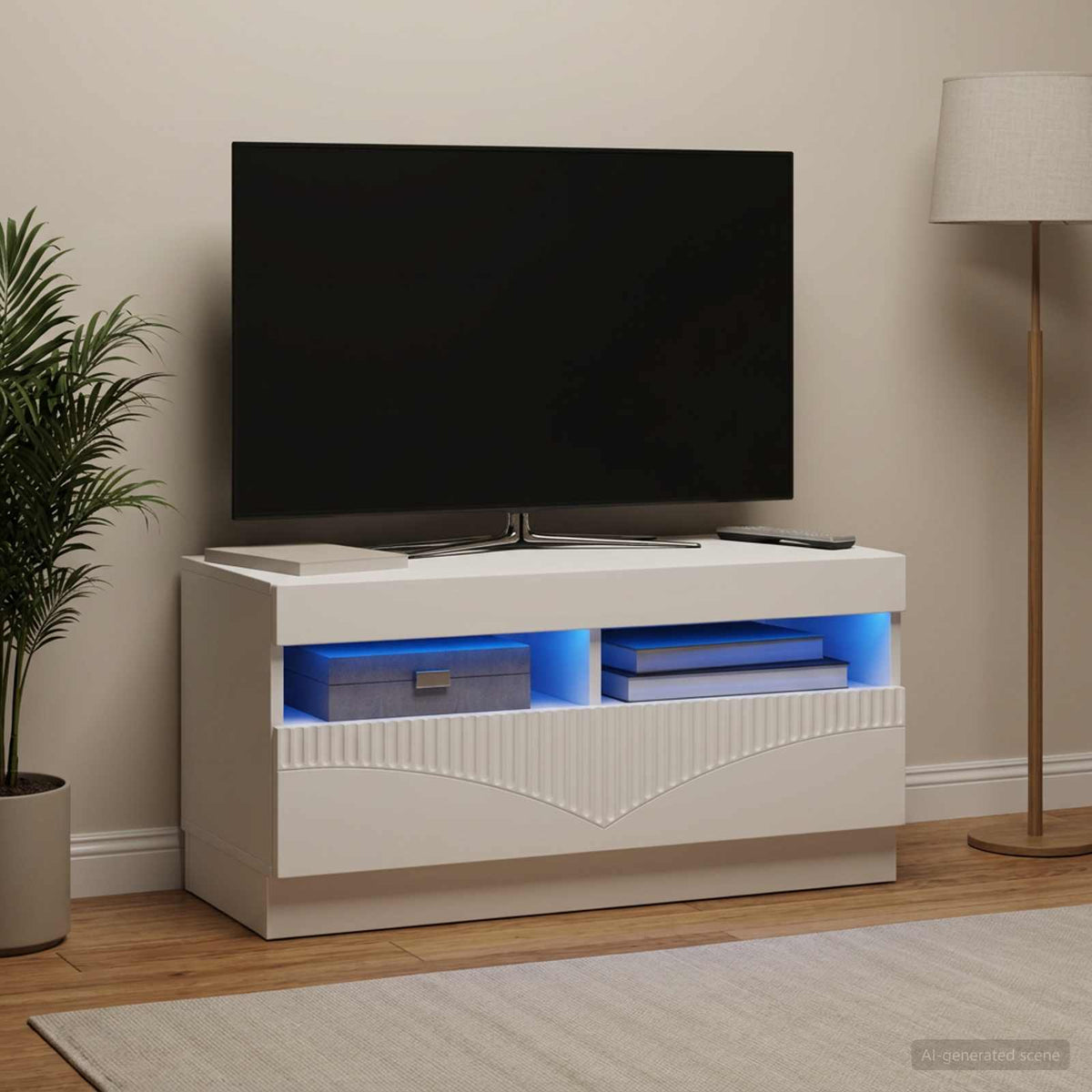 LED TV Cabinet White Engineered Wood