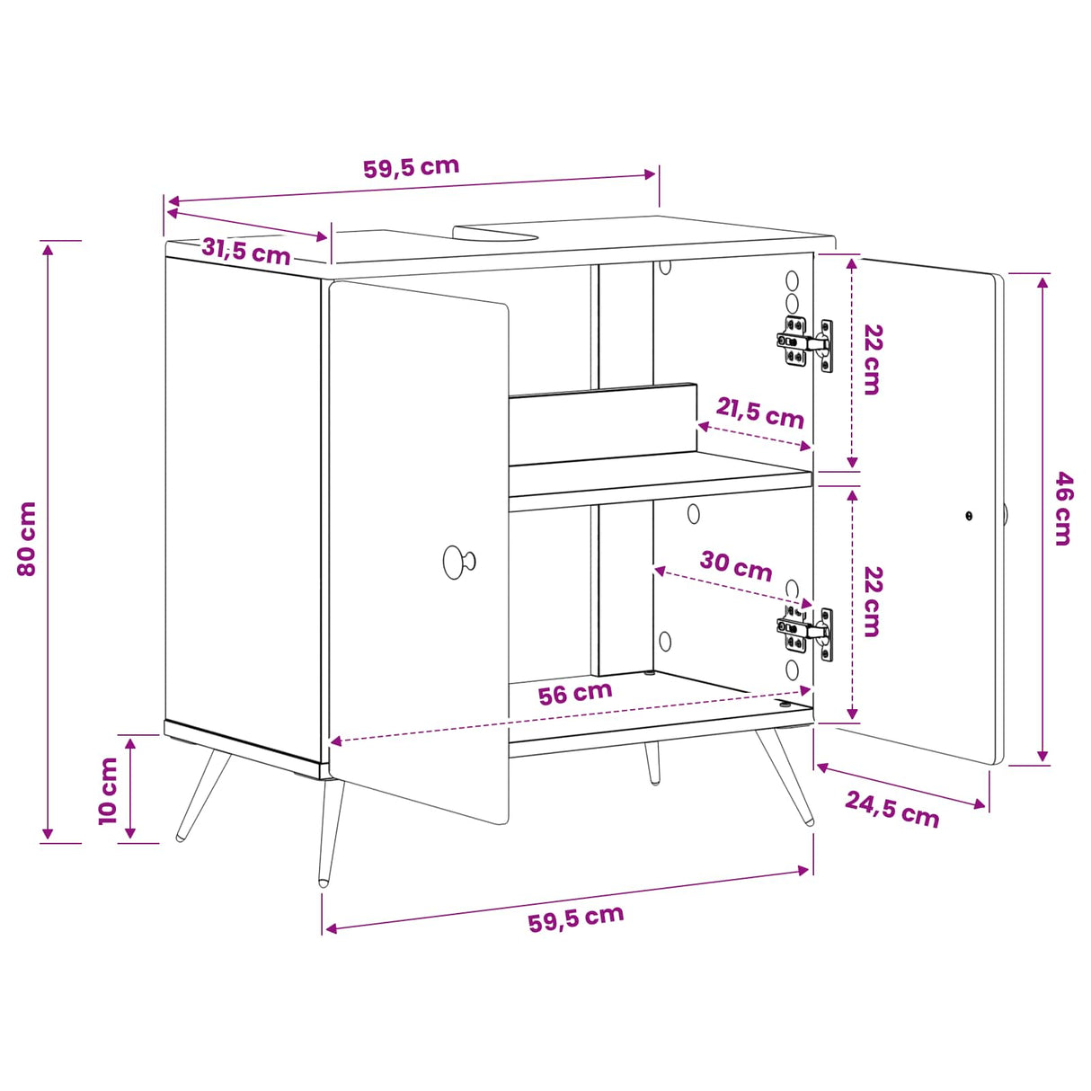 Bathroom Sink Cabinet BREDA White 59.5 x 31.5 x 59 cm