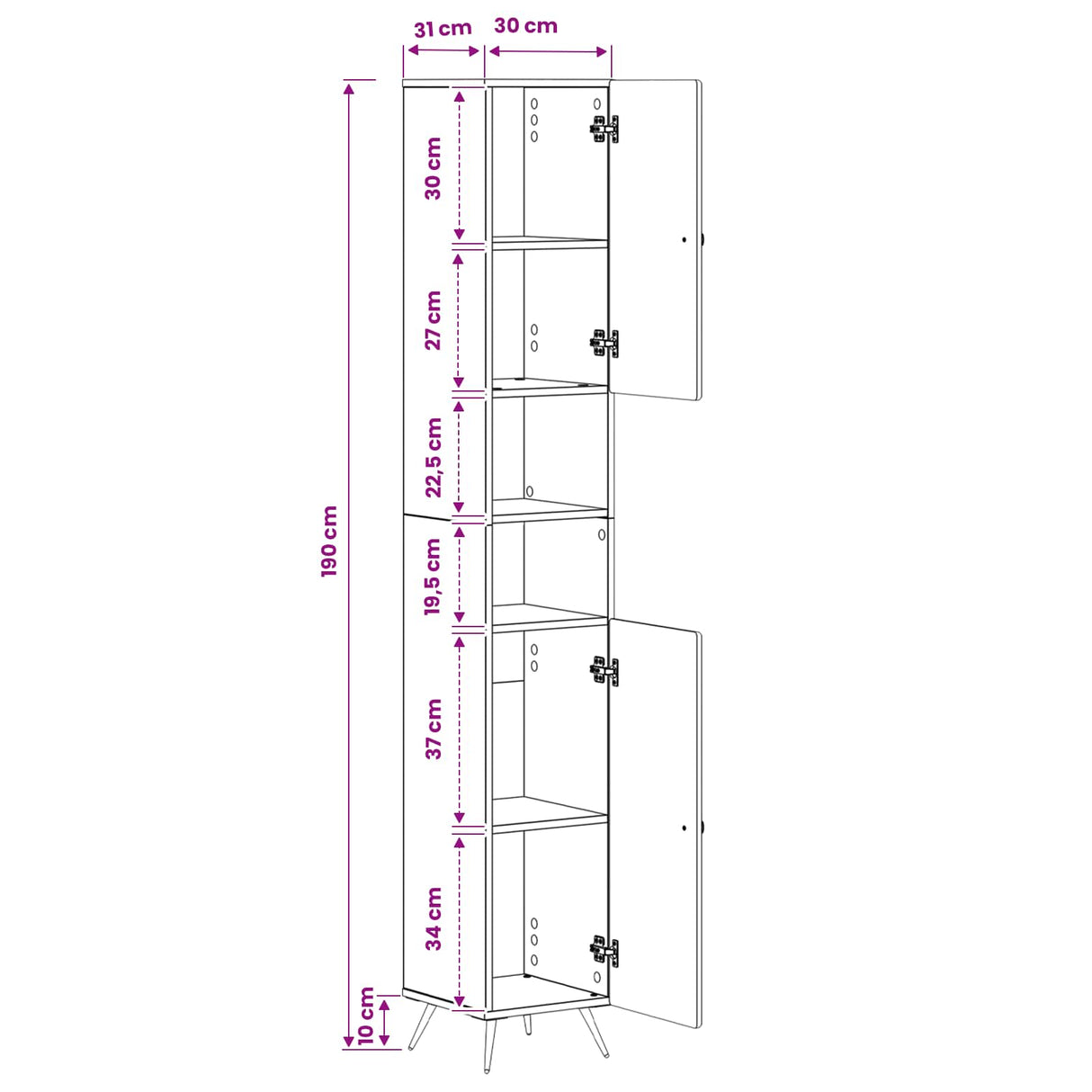 Bathroom Cabinet with Open Shelf BREDA White 30 x 31 x 190 cm