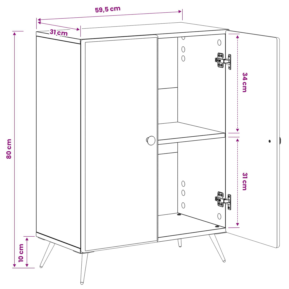 Bathroom Storage Cabinet BREDA White 59.5 x 31 x 80 cm