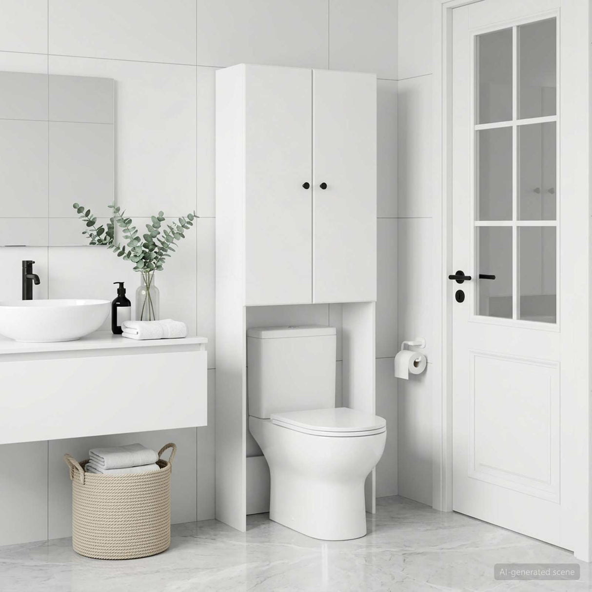 Toilet Cabinet BREDA White 66 x 25.5 x 190 cm Engineered Wood