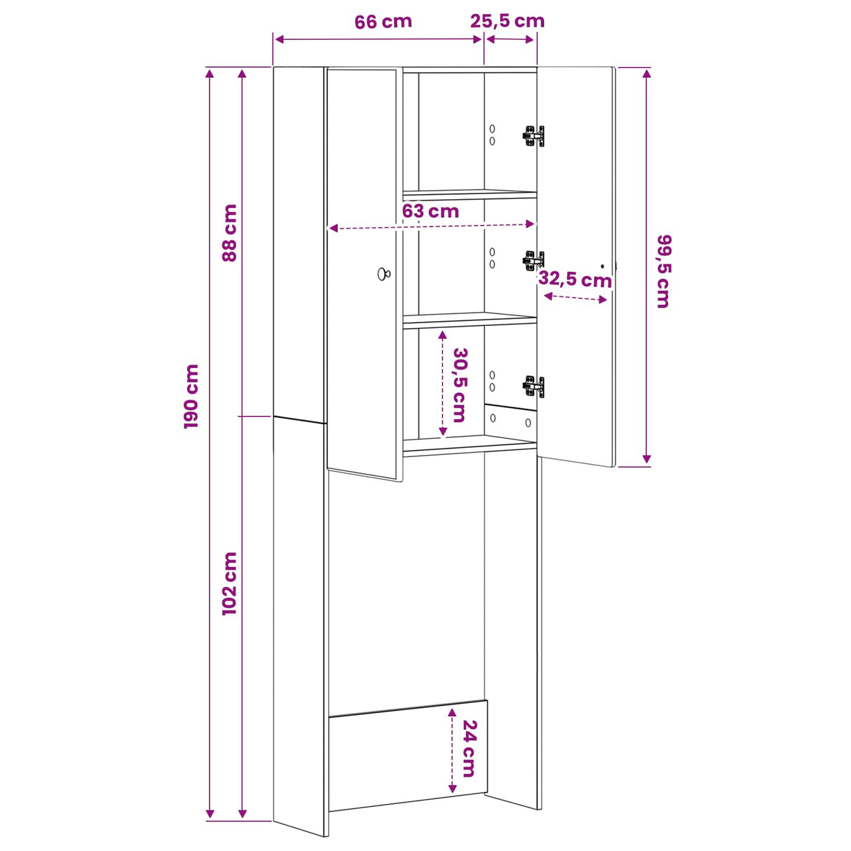 Toilet Cabinet BREDA White 66 x 25.5 x 190 cm Engineered Wood