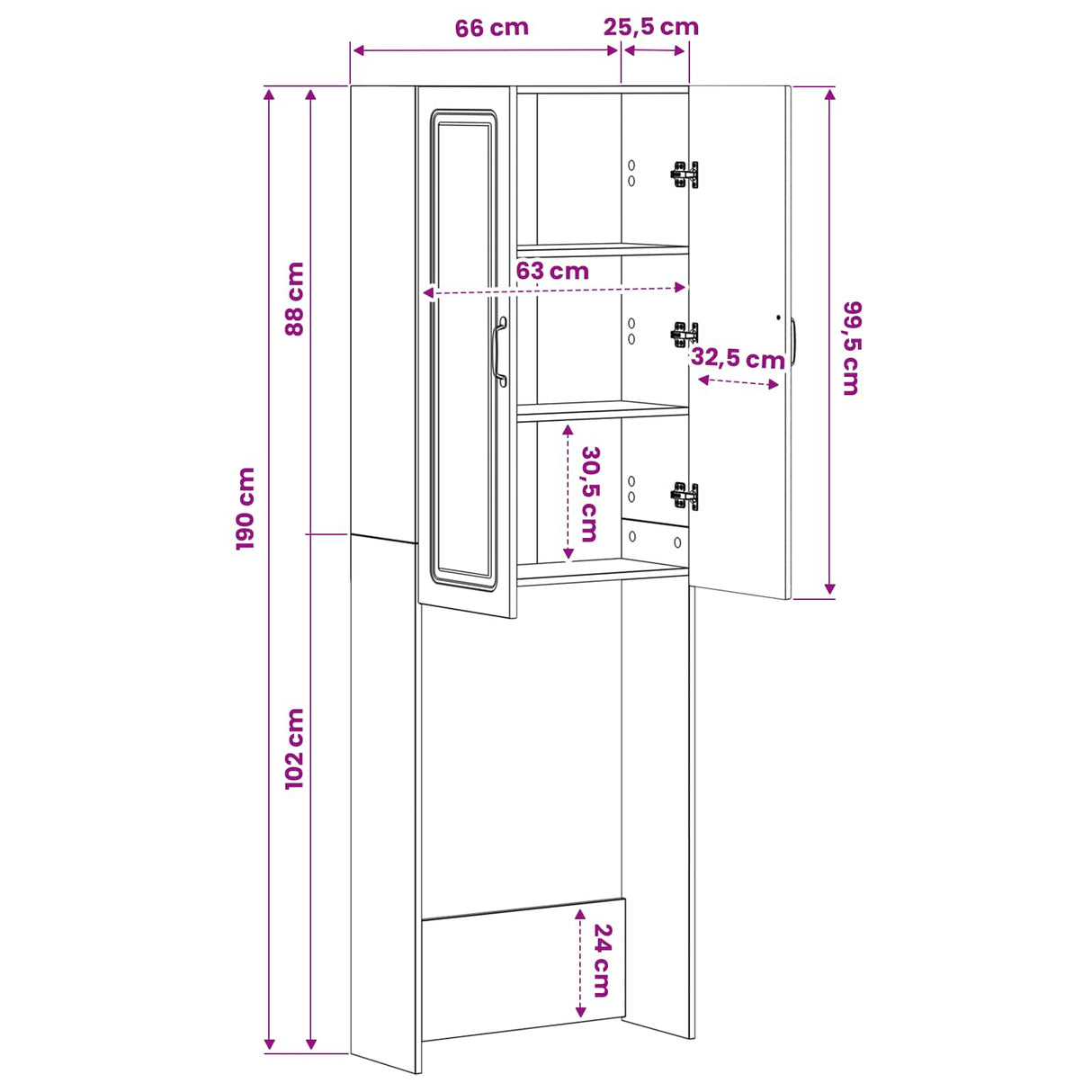 Toilet Cabinet UTRECHT White 66 x 25.5 x 190 cm Engineered Wood