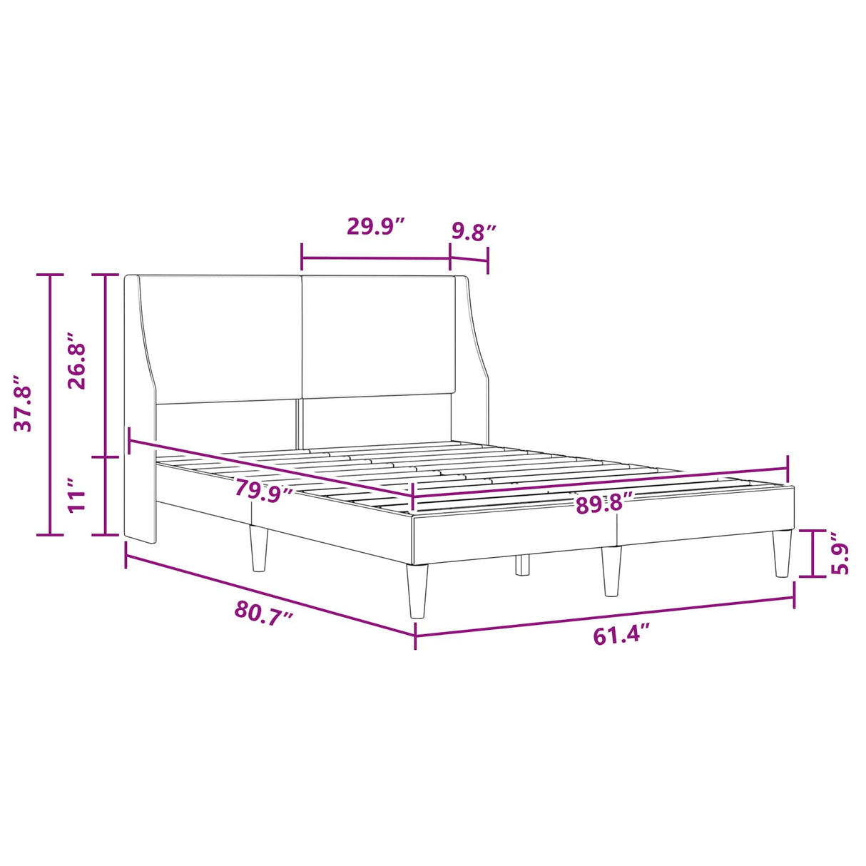Bed Frame with Headboard Dark Grey 153 x 203 cm Fabric