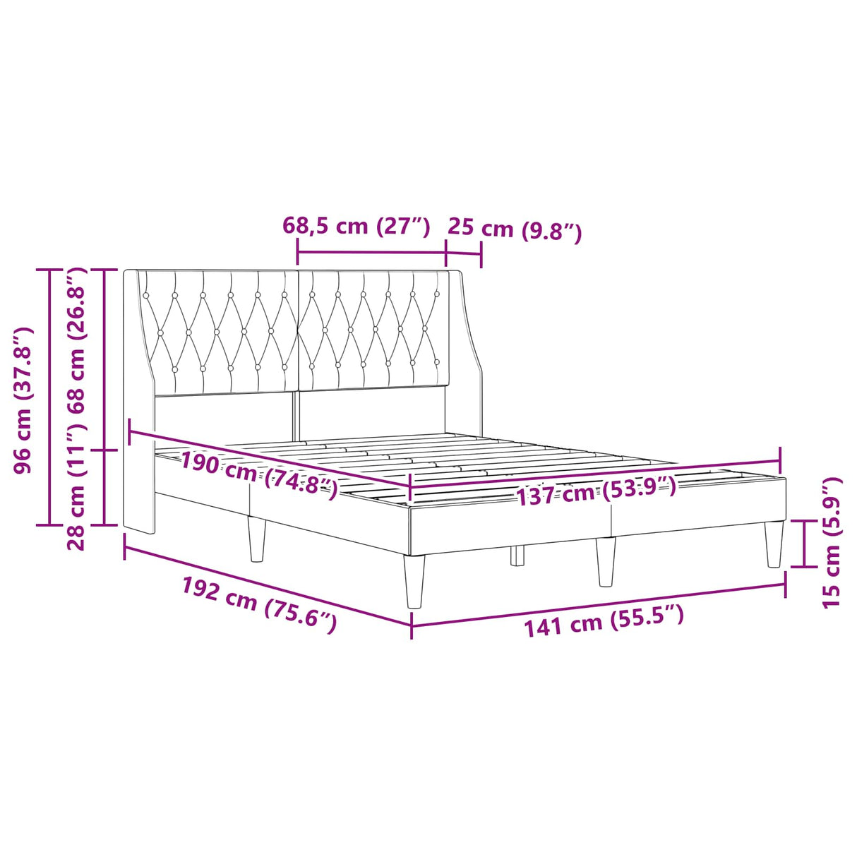 Bed Frame with Headboard Dark Grey 137 x 190 cm Velvet