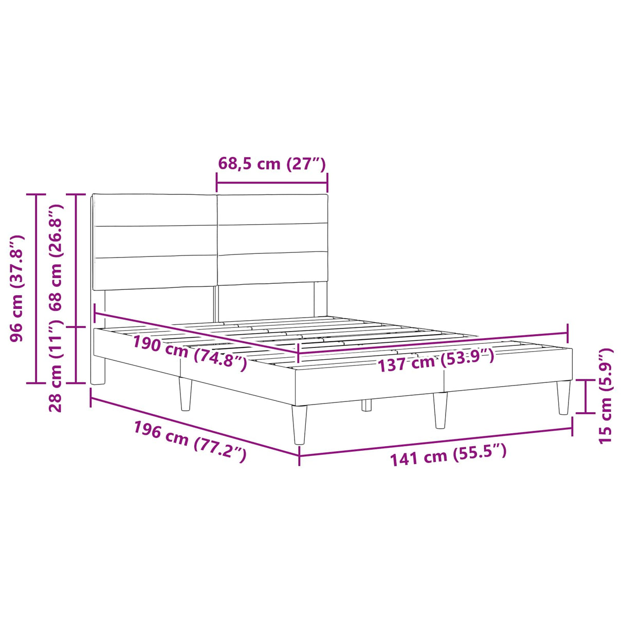 Bed Frame with Headboard Dark Grey 137 x 190 cm Fabric