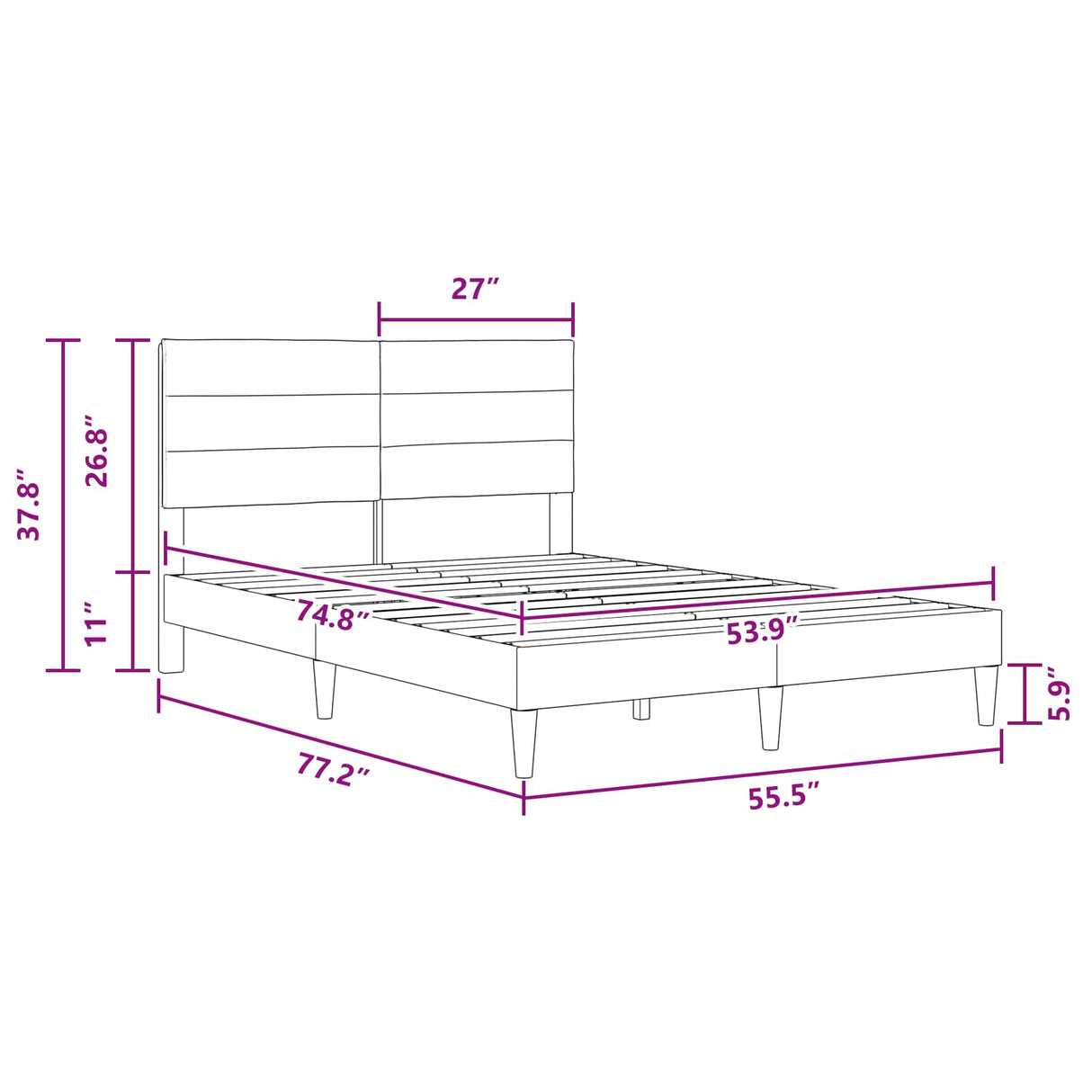 Bed Frame with Headboard Dark Grey 137 x 190 cm Fabric