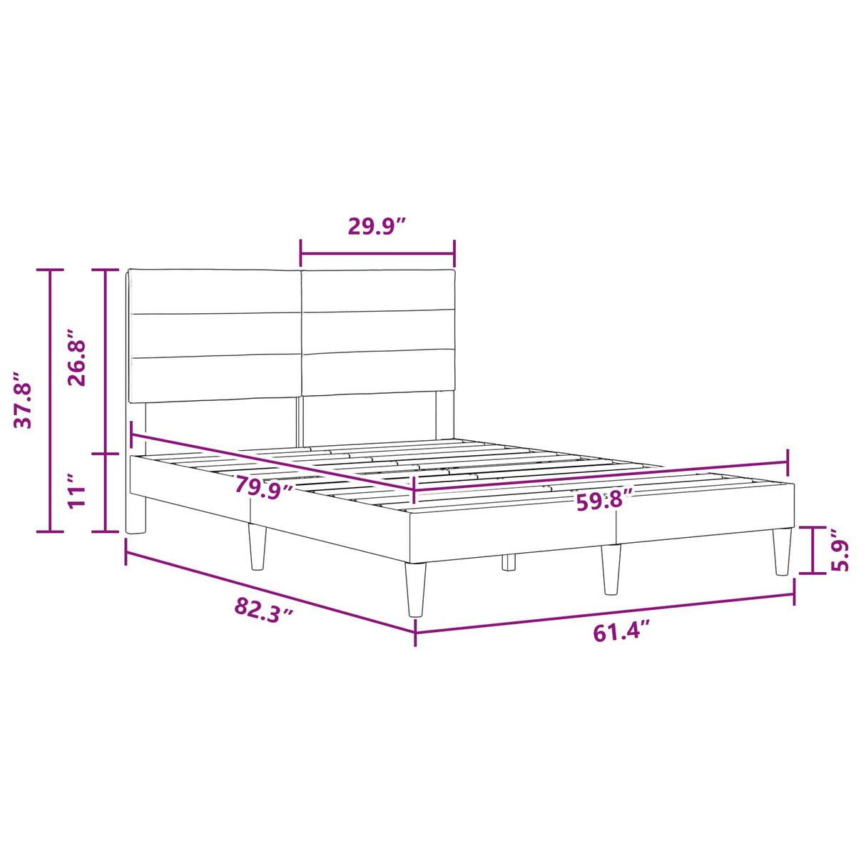 Bed Frame with Headboard Dark Grey 153 x 203 cm Fabric