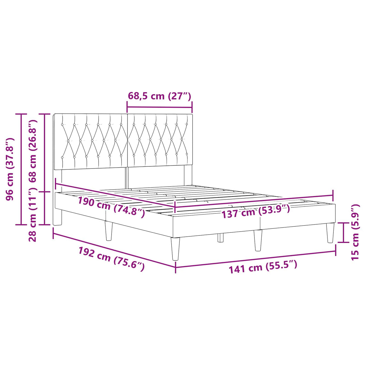 Bed Frame with Headboard Dark Grey 137 x 190 cm Velvet