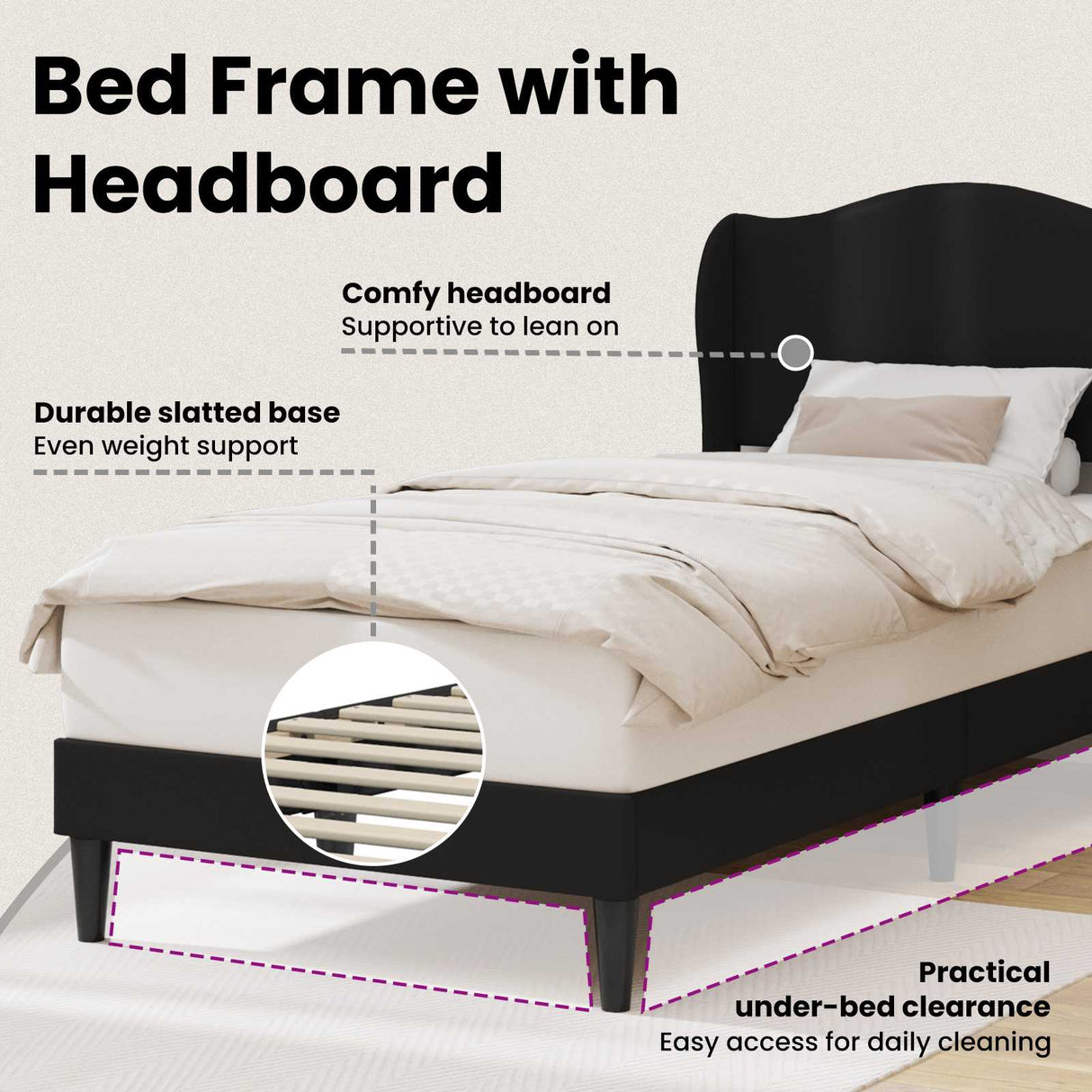 Bed Frame with Headboard Black 90 x 190 cm Faux Leather