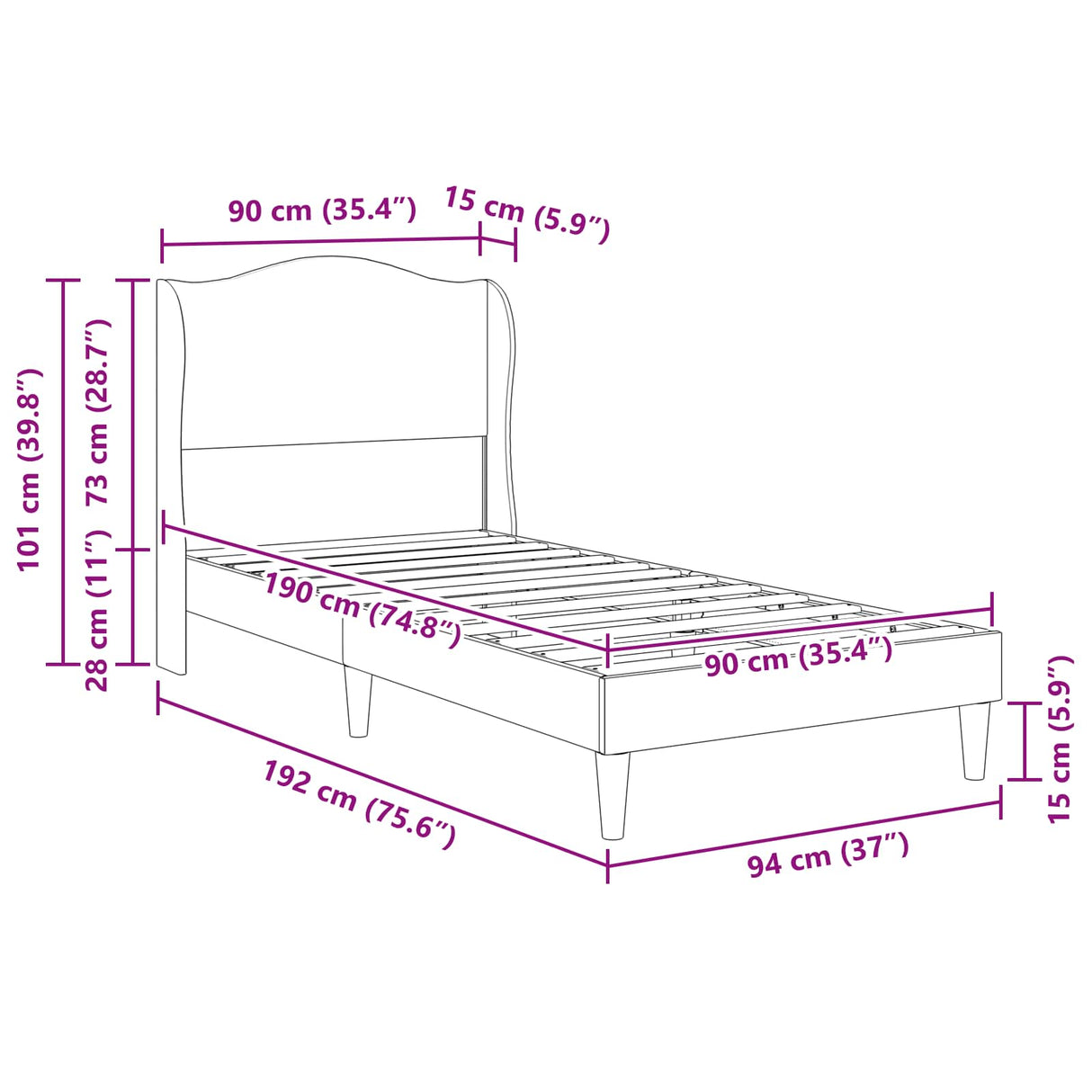 Bed Frame with Headboard Black 90 x 190 cm Faux Leather