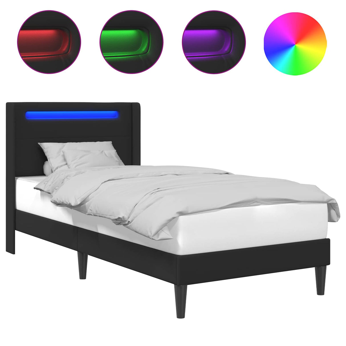 Bed Frame with LED Strip Lights Black 107 x 203 cm Faux Leather