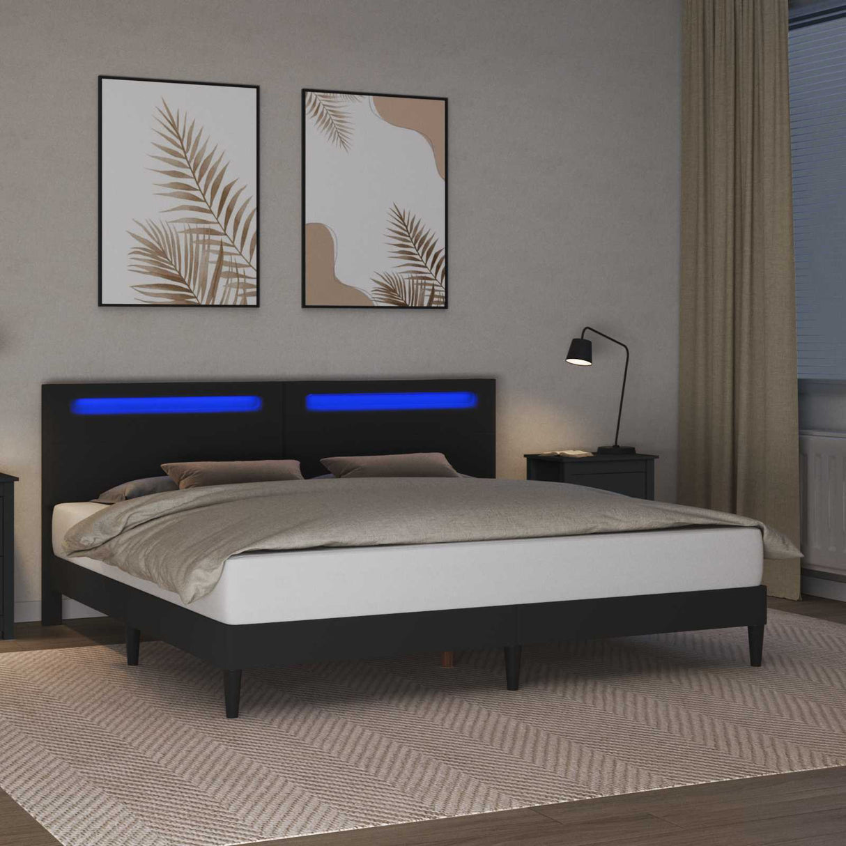 Bed Frame with LED Strip Lights Black 180 x 200 cm Faux Leather