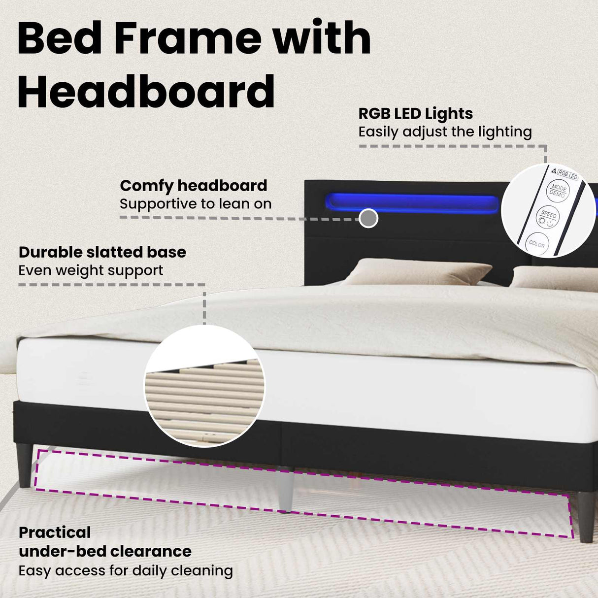 Bed Frame with LED Strip Lights Black 180 x 200 cm Faux Leather