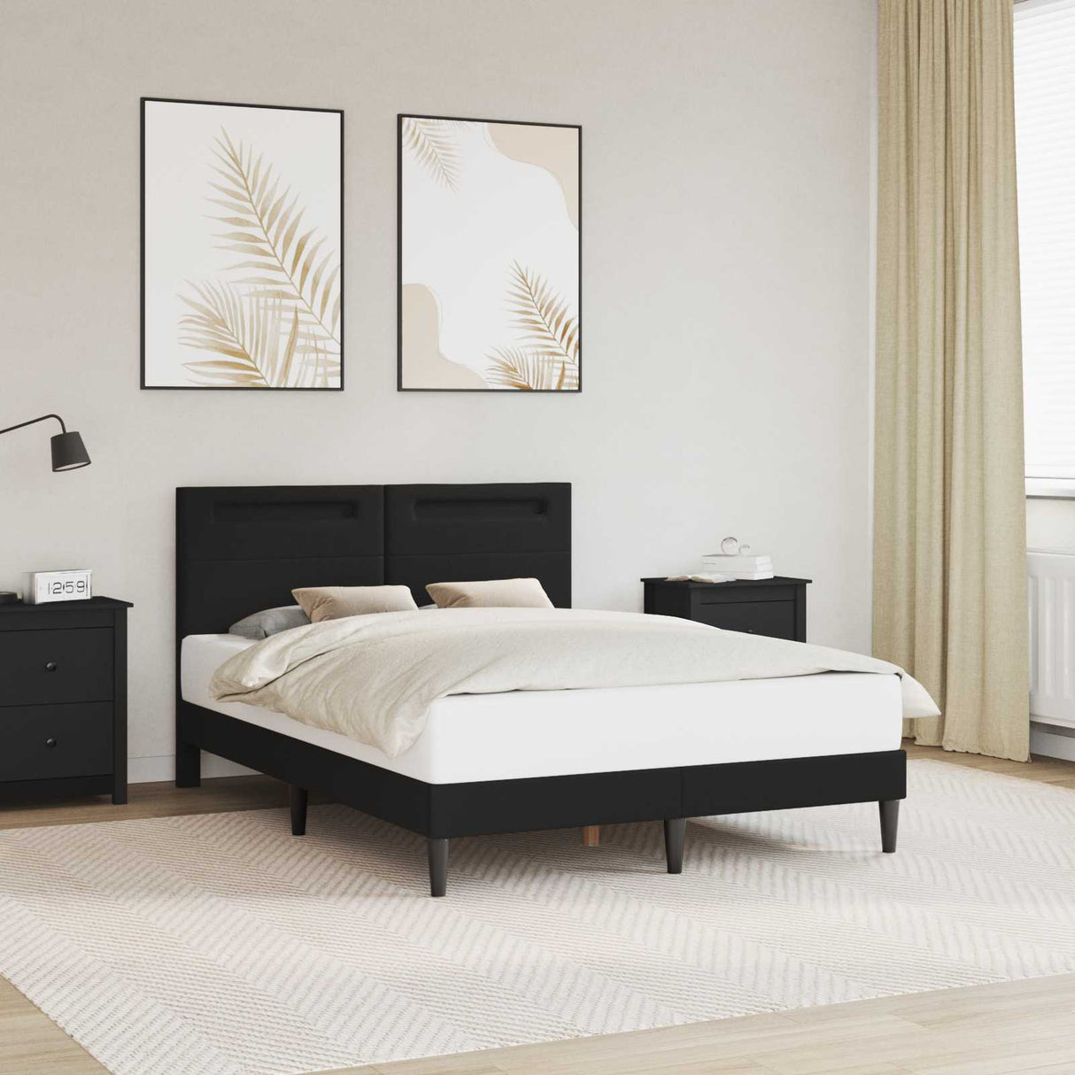 Bed Frame with LED Strip Lights Black 137 x 190 cm Faux Leather