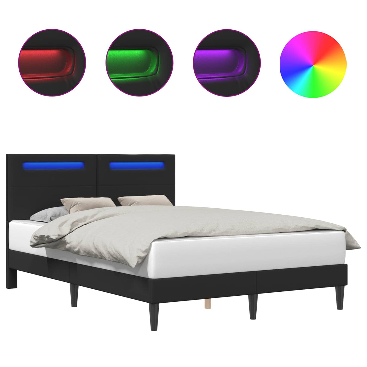 Bed Frame with LED Strip Lights Black 137 x 190 cm Faux Leather