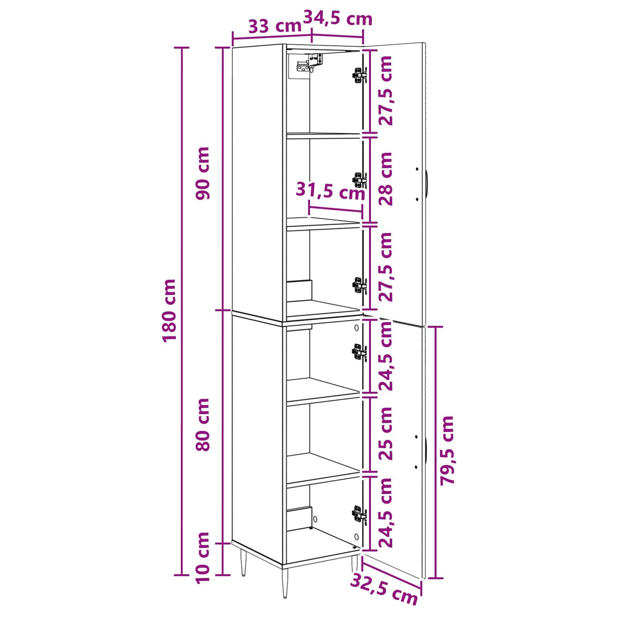 Cabinet Set 2 pcs White 33 x 34.5 x 89.5 cm Engineered Wood