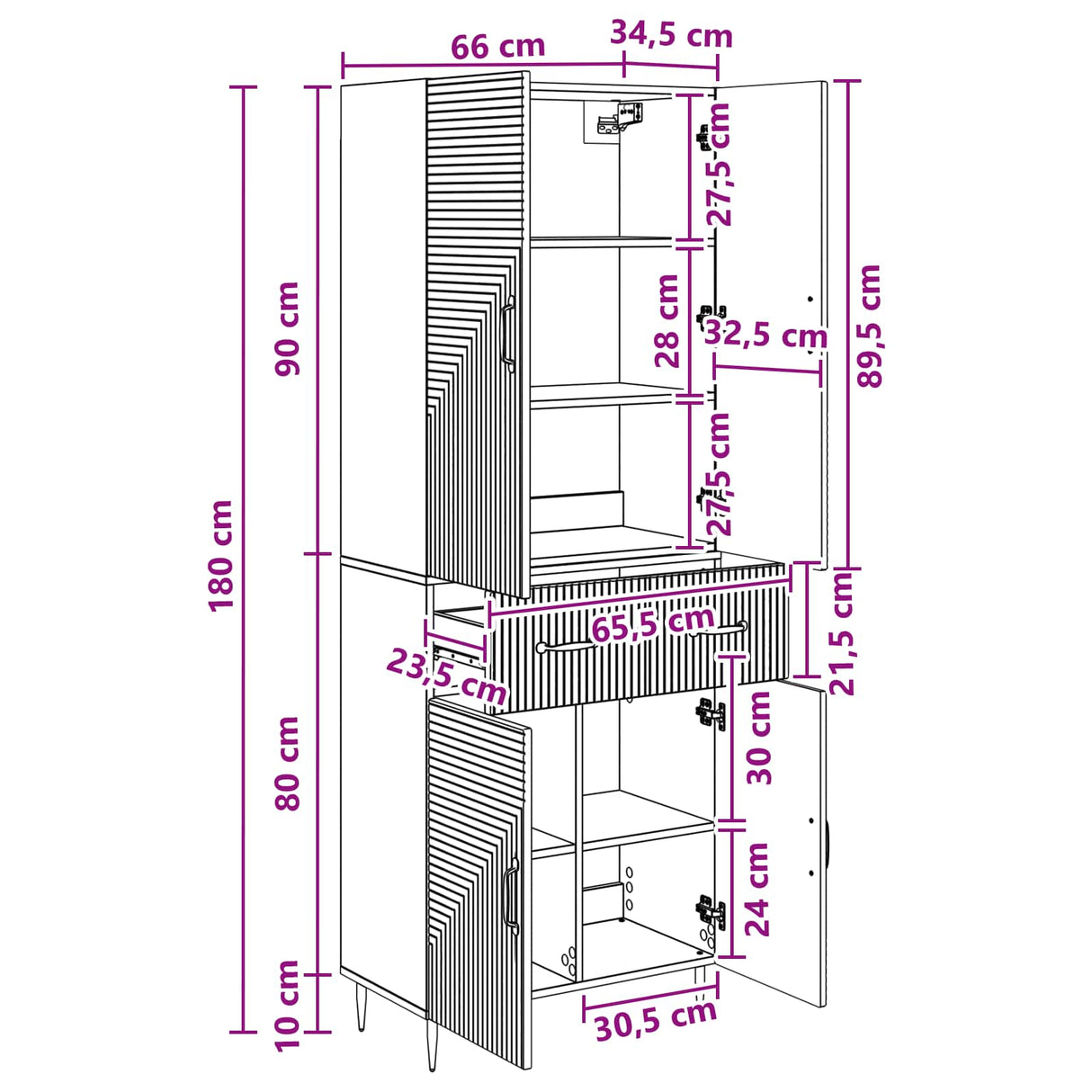 Cabinet Set 2 pcs White 66 x 34.5 x 89.5 cm Engineered Wood