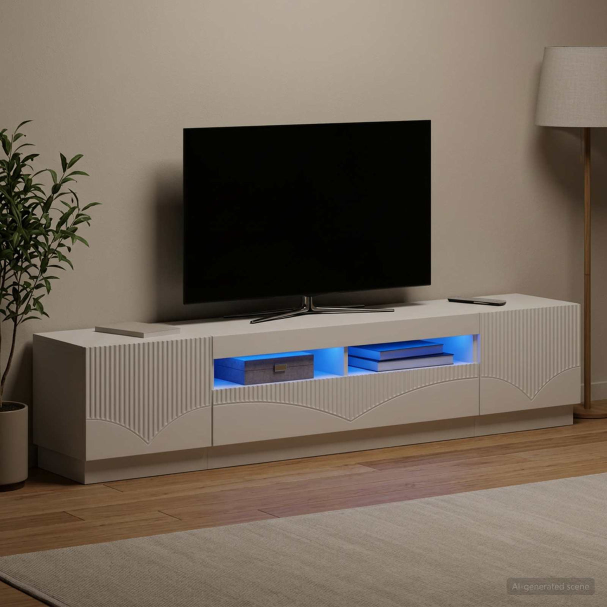 LED TV Cabinet HOORN 3 pcs White Engineered Wood