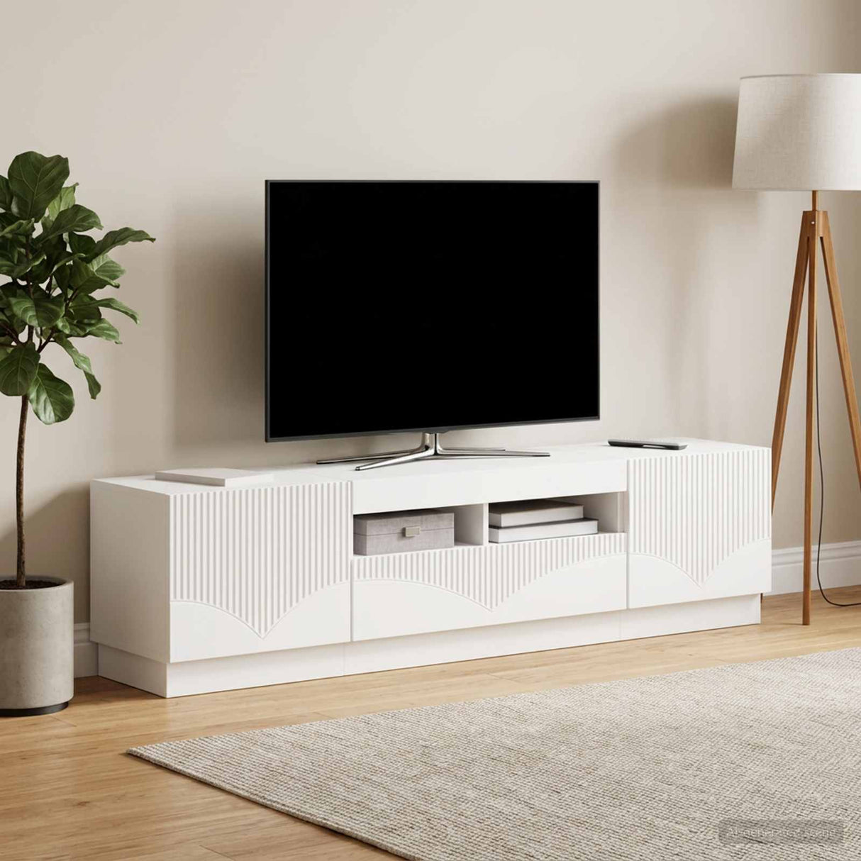 LED TV Cabinet HOORN 3 pcs White Engineered Wood