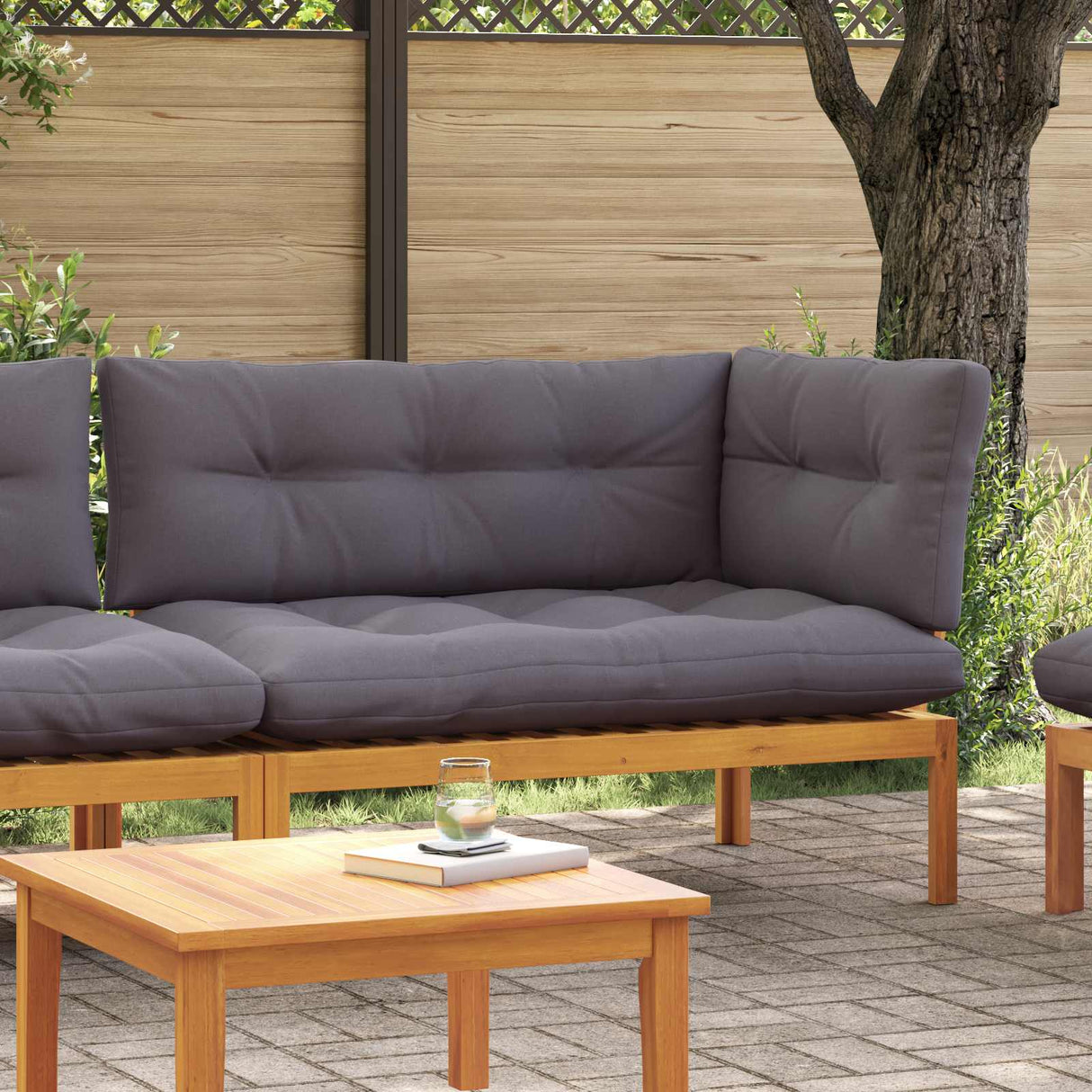 Corner Sofa Unit Natural and Dark Grey Acacia Wood