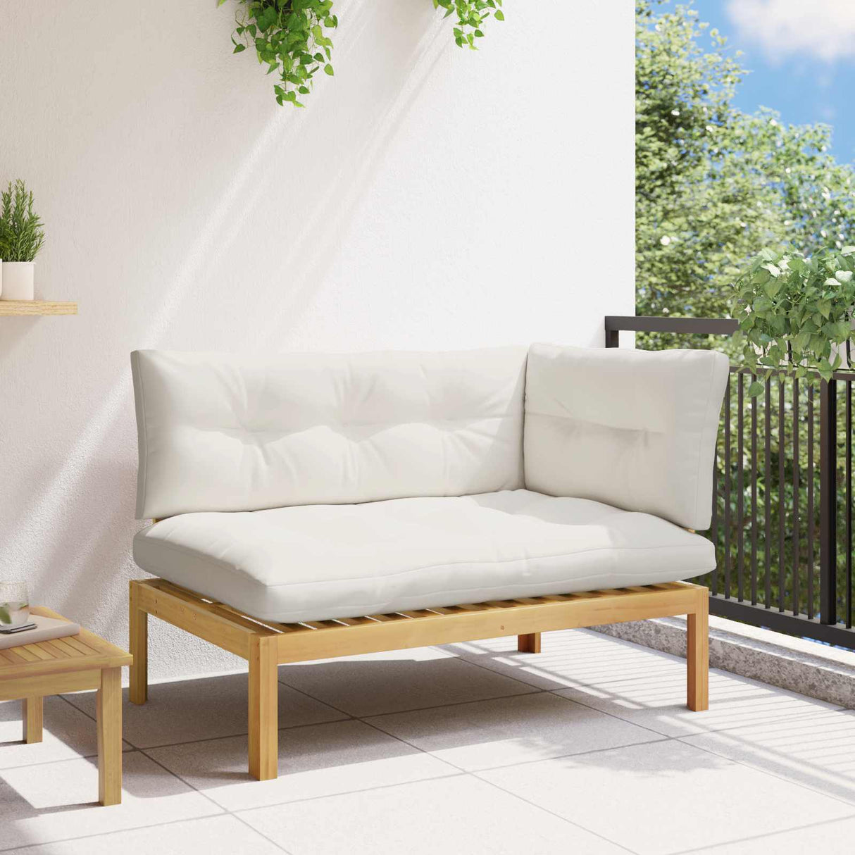 Corner Sofa Unit Light Acacia and Cream White Acacia Wood