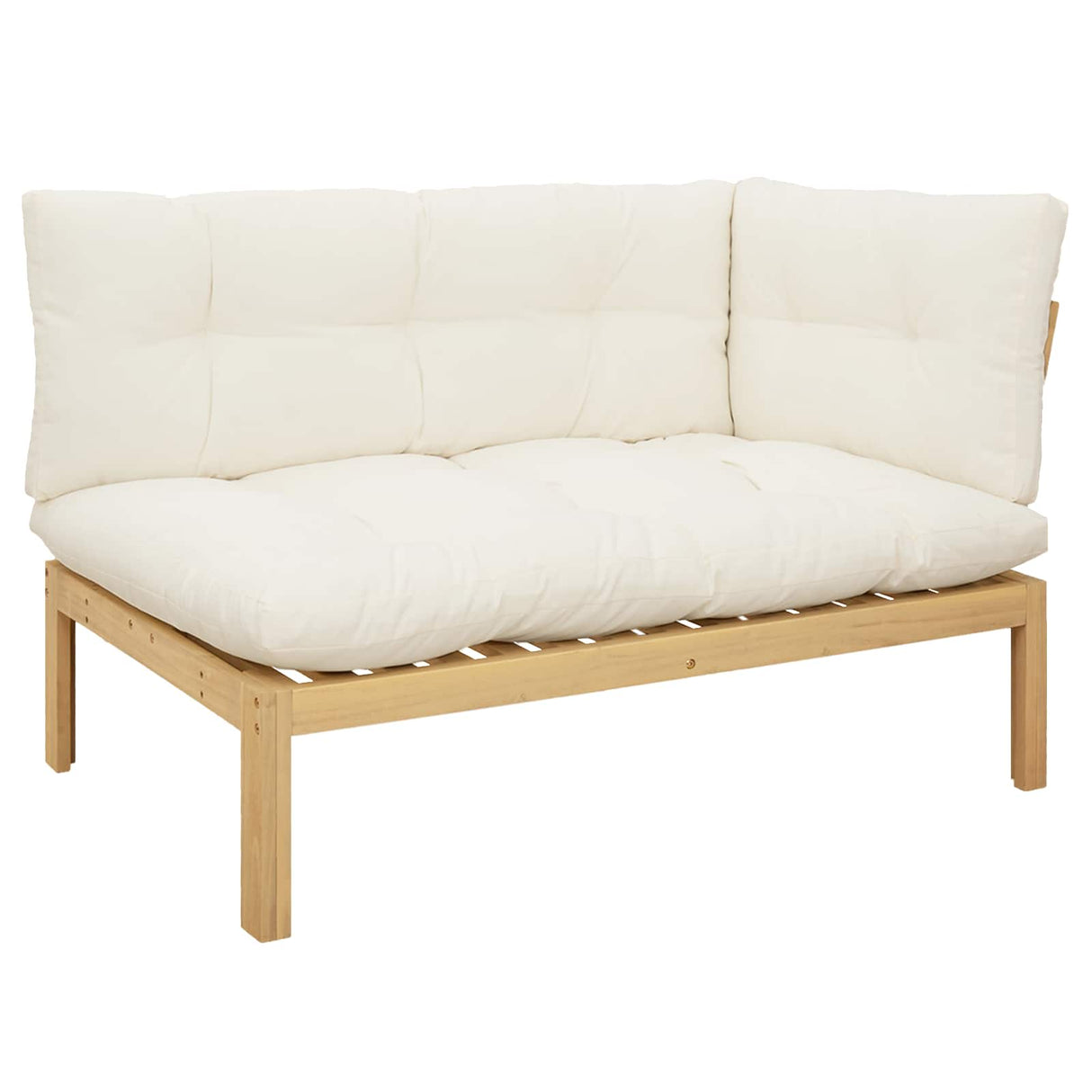 Corner Sofa Unit Light Acacia and Cream White Acacia Wood