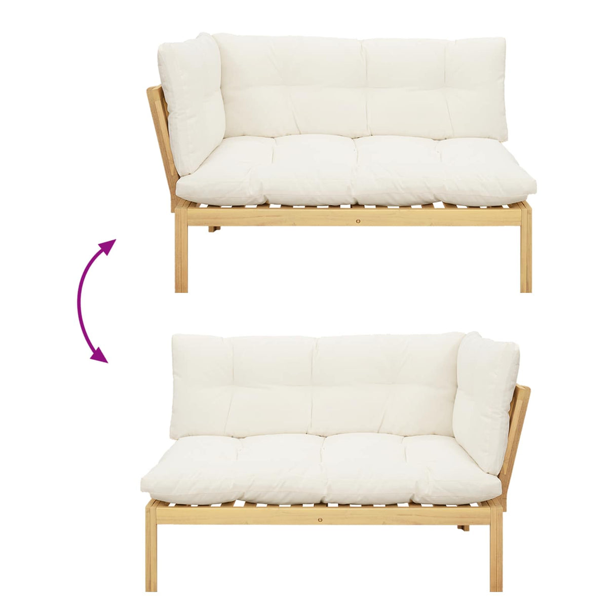 Corner Sofa Unit Light Acacia and Cream White Acacia Wood