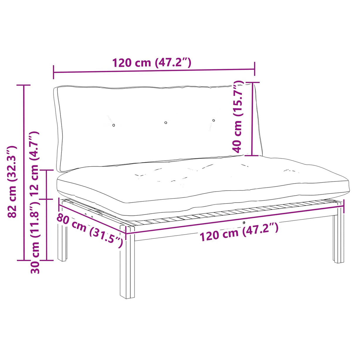 Middle Sofa Unit Light Acacia and Cream White 120 x 80 x 82 cm