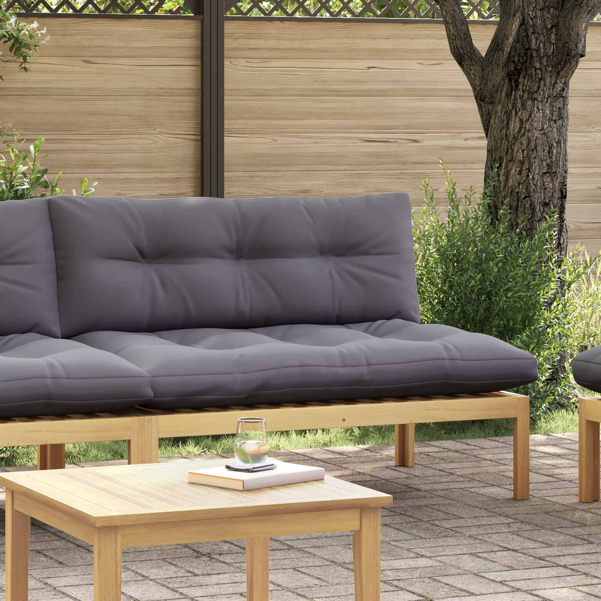 Middle Sofa Unit Light Acacia and Dark Grey 120 x 80 x 82 cm