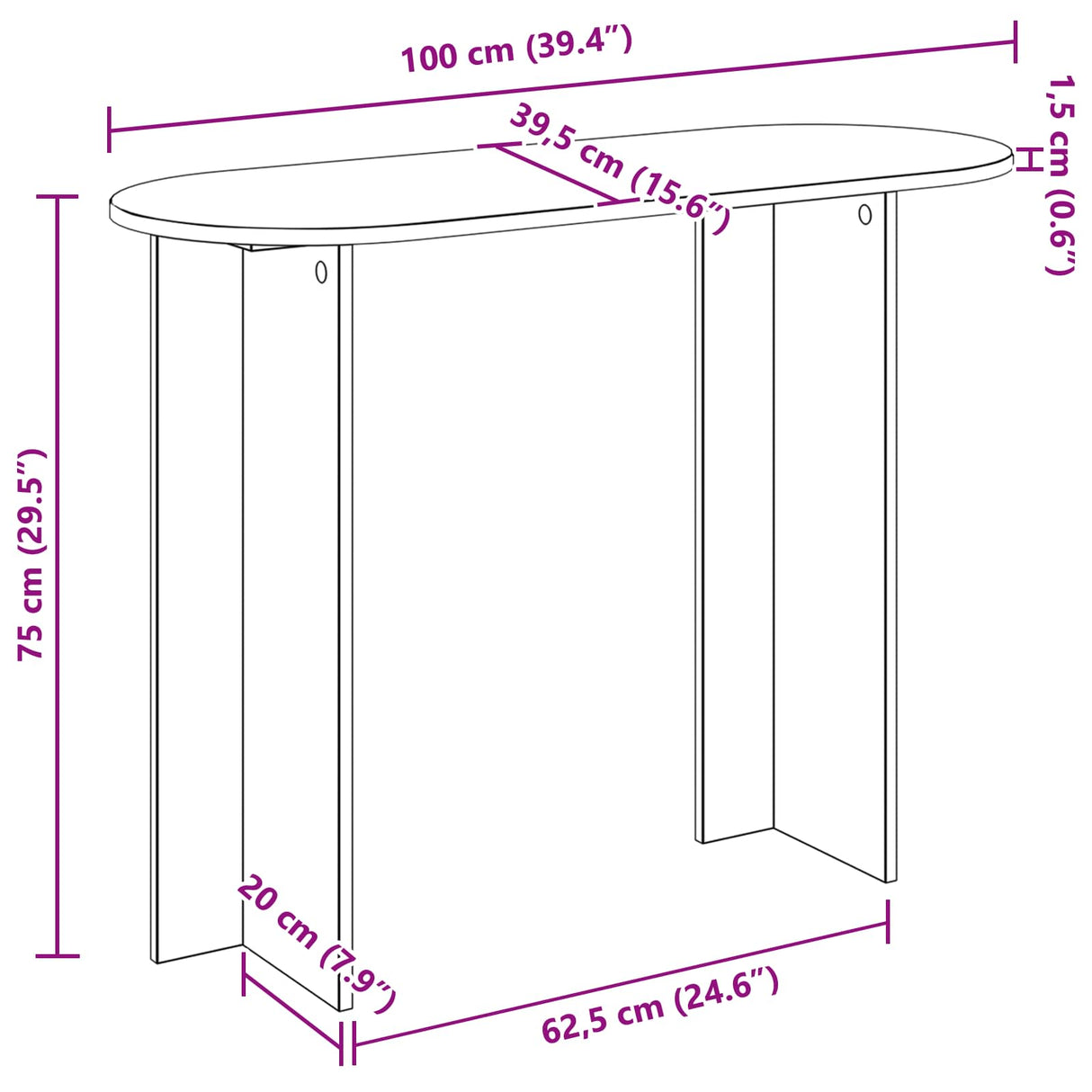 Console Table White 100 x 39.5 x 75 cm Engineered Wood