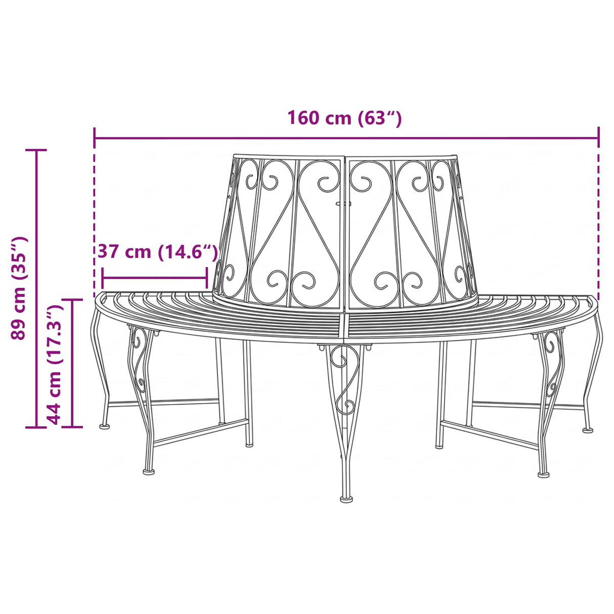 Tree Bench 4-Seater 160 x 80 x 89 cm Steel Antique Brown