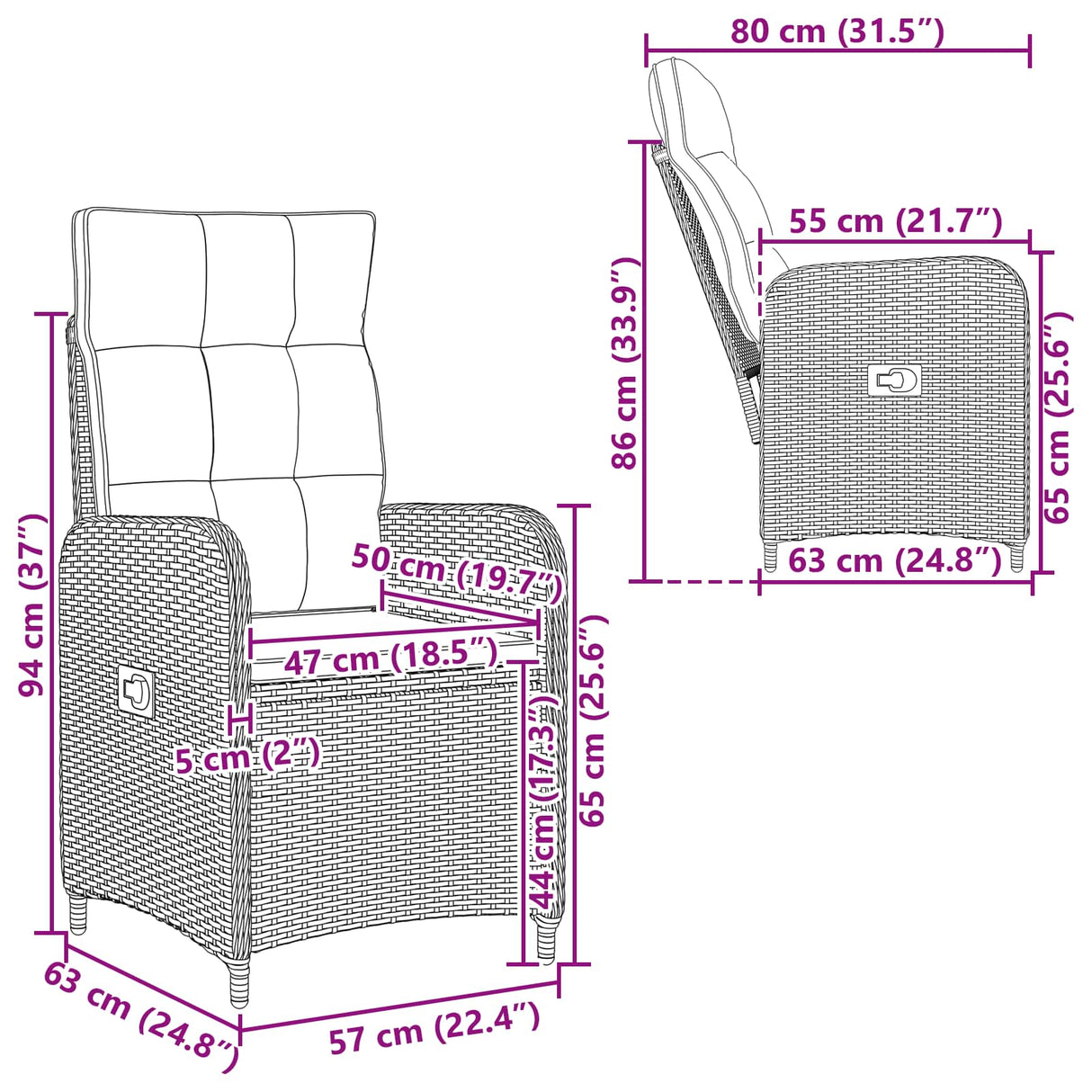 Reclining Garden Chair Black Poly Rattan