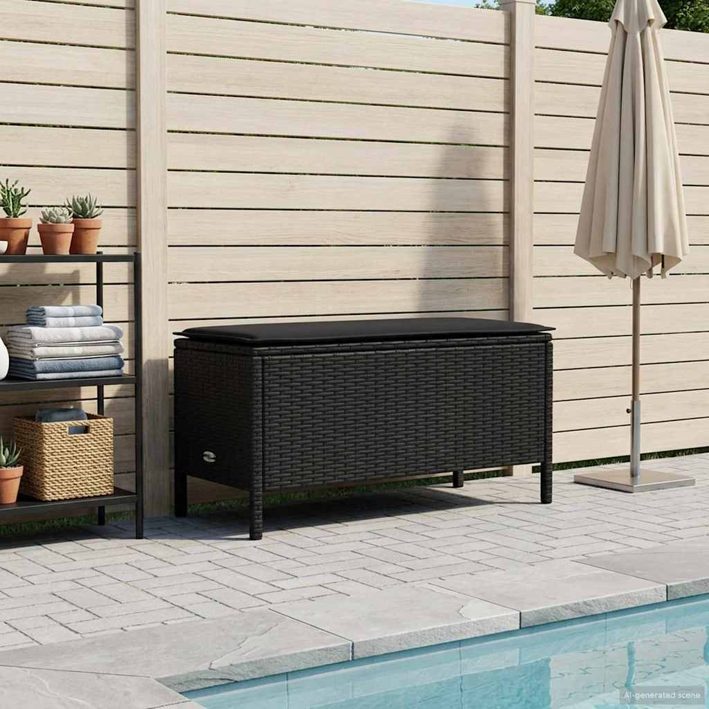 Garden Footstool with Pillow Black 80 x 38 x 45 cm PE Rattan