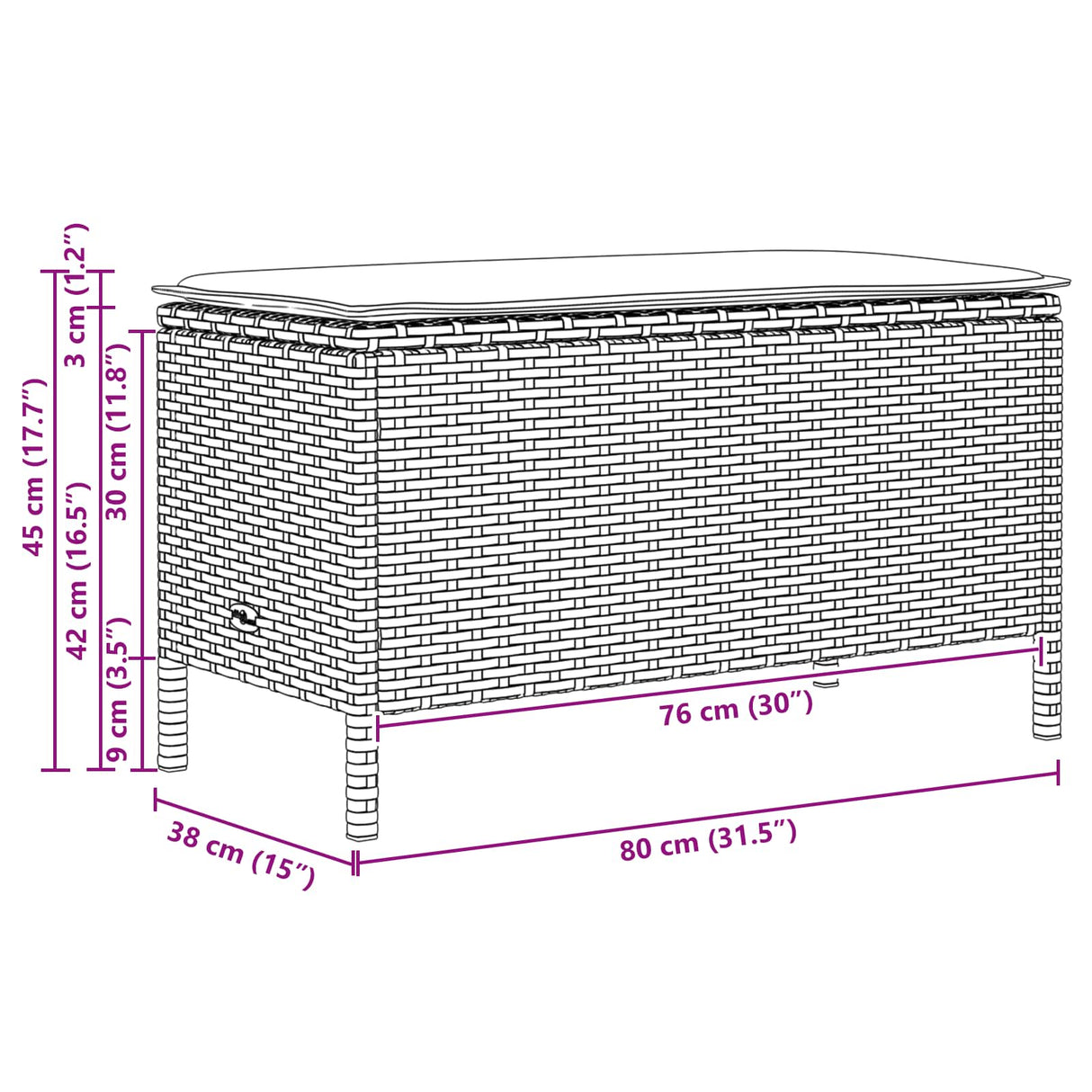 Garden Footstool with Pillow Black 80 x 38 x 45 cm PE Rattan