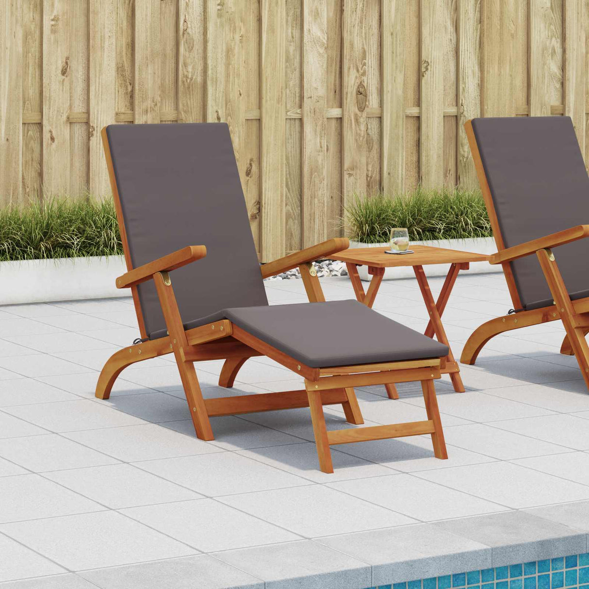 Reclining and Folding Sunlounger 2 pcs Solid Acacia Wood