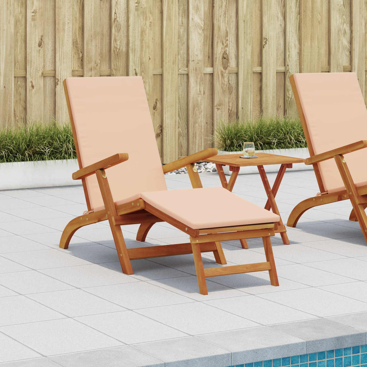 Reclining and Folding Sunlounger 2 pcs Solid Acacia Wood Beige