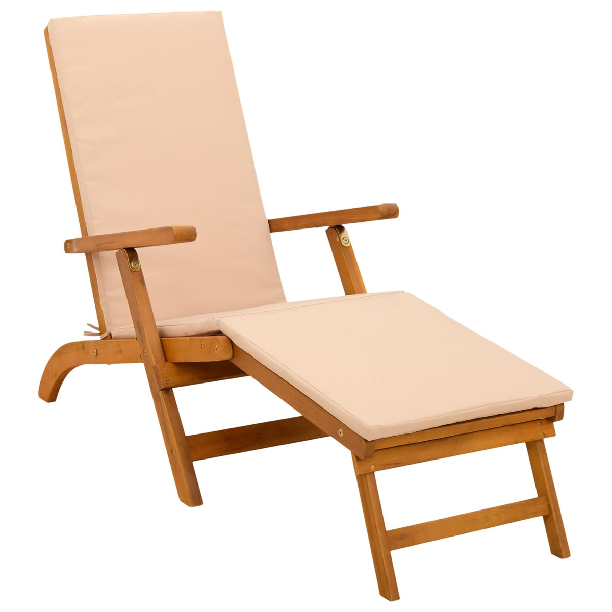 Reclining and Folding Sunlounger 2 pcs Solid Acacia Wood Beige
