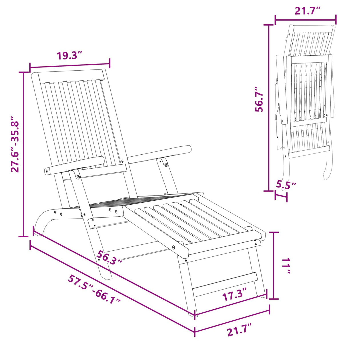 Reclining and Folding Sunlounger 2 pcs Solid Acacia Wood
