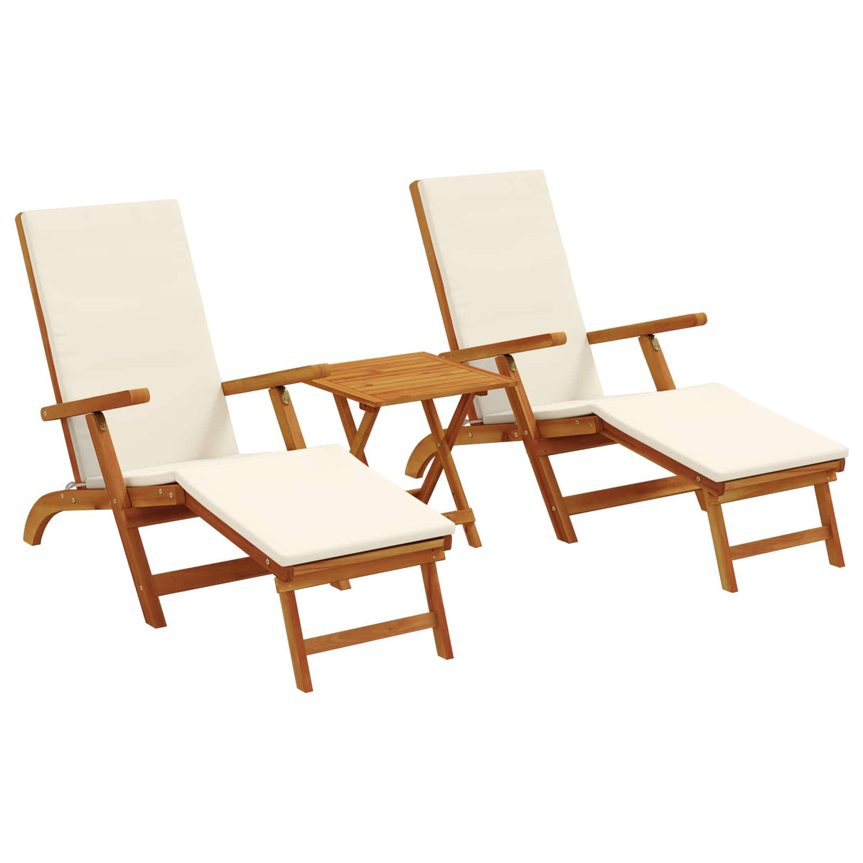 Reclining and Folding Sunlounger 3 pcs Solid Acacia Wood