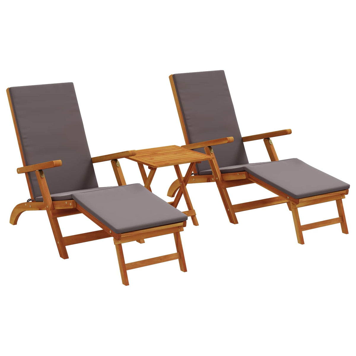 Reclining and Folding Sunlounger 3 pcs Solid Acacia Wood