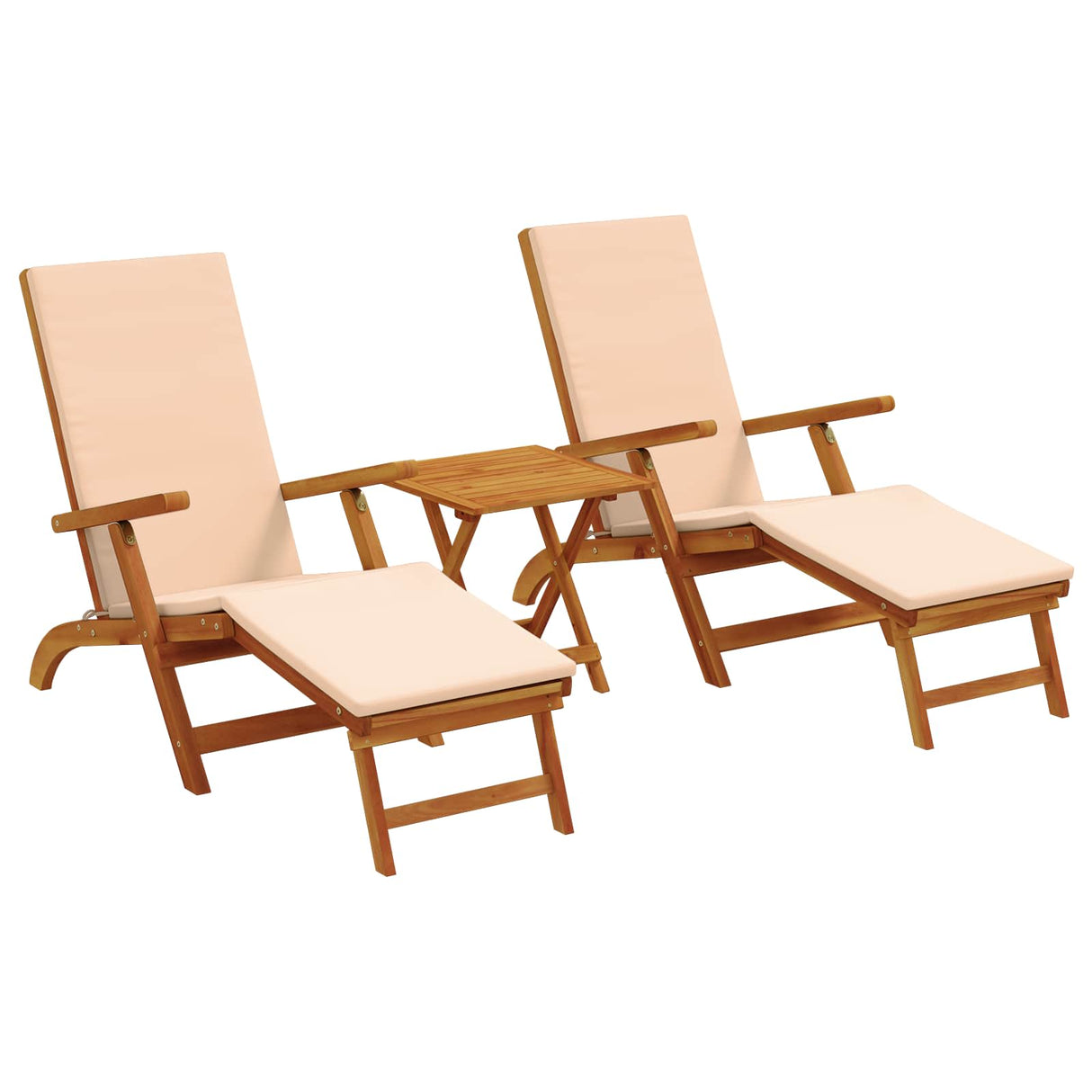Reclining and Folding Sunlounger 3 pcs Solid Acacia Wood Beige