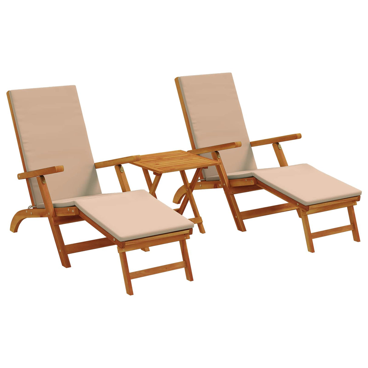 Reclining and Folding Sunlounger 3 pcs Solid Acacia Wood Taupe